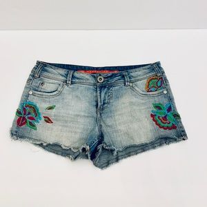 Embroidered Denim Jean Shorts